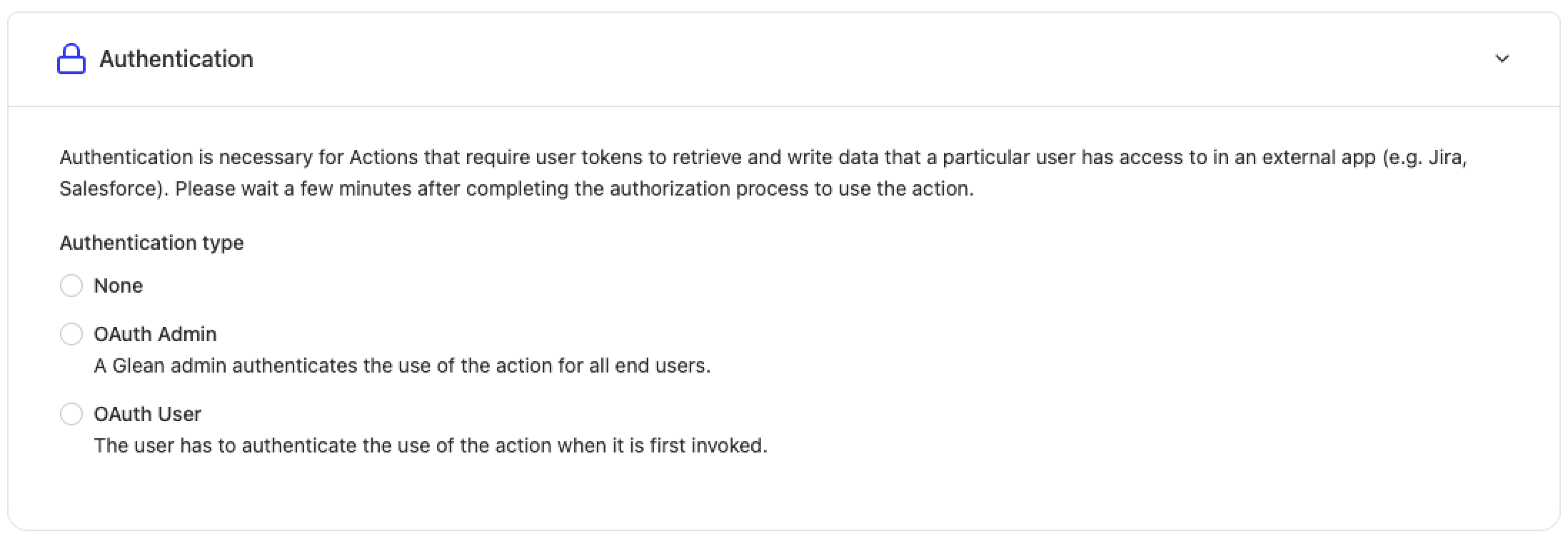 Authentication section in tools configuration